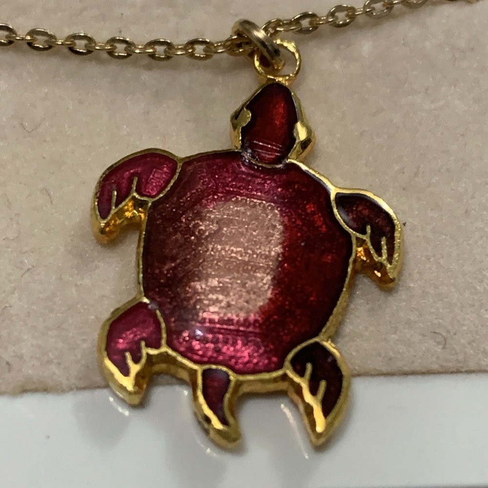 NEW Cloisonné Turtle necklace pink berry gold